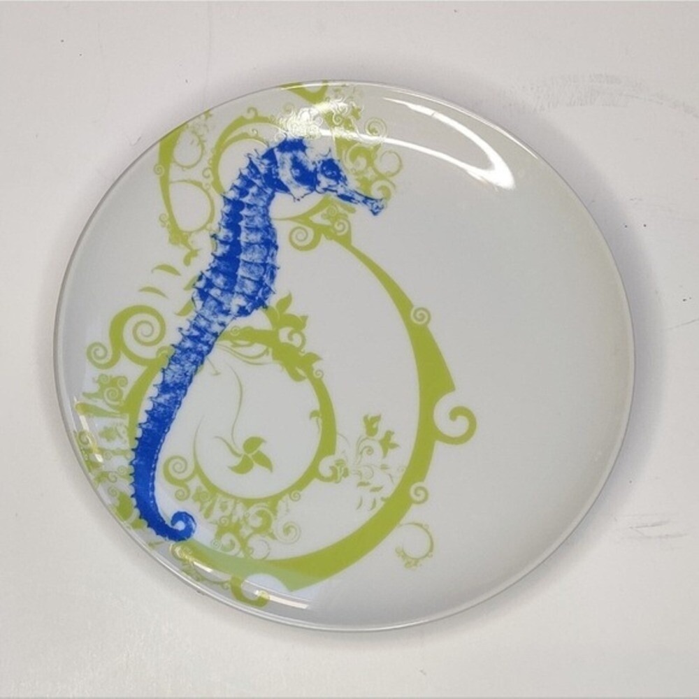M Studios Seahorse Salad Plates Set Blue Lime‎ Green Coastal Nautical Magenta
